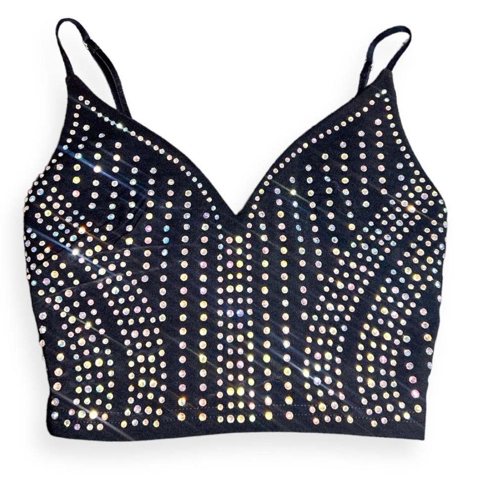 Festival concert western boutique Rhinestone crop top black size xs concert